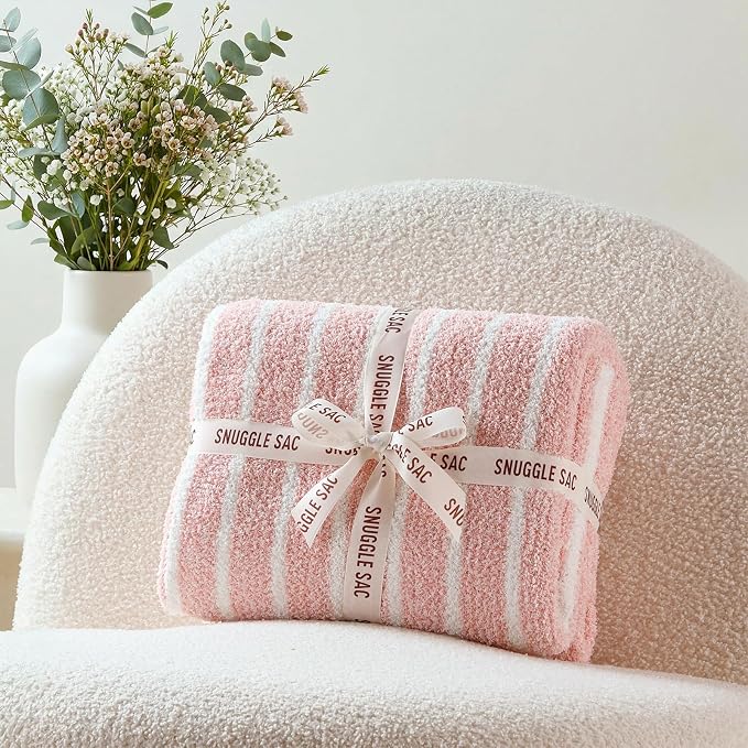 Snuggle Sac Ultra Soft Throw Blanket, Cozy Knitted Ribbed, Fuzzy Knit Striped - Image 7
