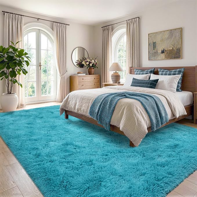 5x7 Blue Fluffy Soft Area Rug Non-Slip - Image 3