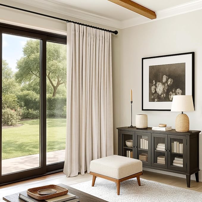 INOVADAY Linen Textured 100% Blackout Sliding Door Curtains 102x90 Oatmeal | 1 - Image 7