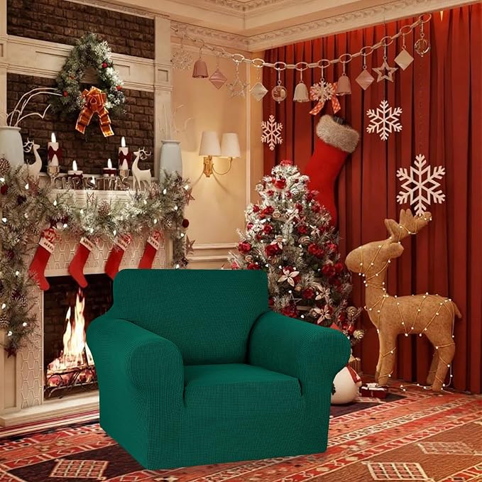 Stretch Chair Sofa Slipcover, Single Couch Cover, Hunter | 1-Piece Washable - Image 2