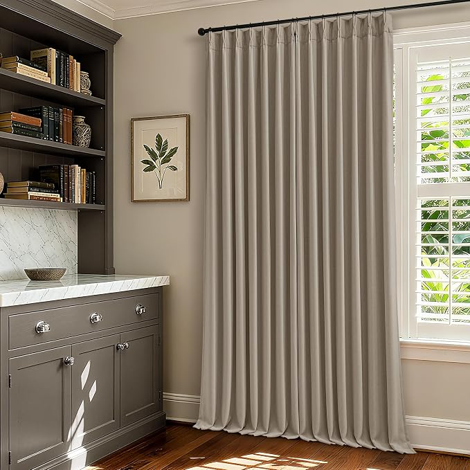 Dark Flax Pleated Blackout Burlap 126 Inch Long Linen Curtains | Pinch Pleat by Twodrapes