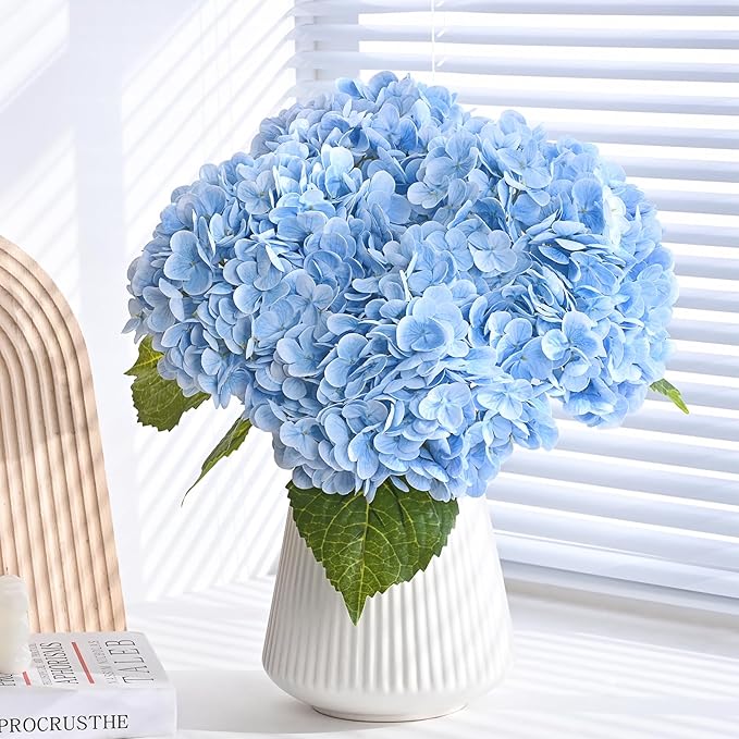 MARTINE MALL 2Pcs 21in Hydrangea Artificial Flowers, Latex Real Touch Hydrangeas Lifelike Large Hydrangea Flowers for Home Decor Party Arrangements Wedding Bouquets Centerpieces (Blue)