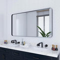 VocalStar 55 x 30 Inch Black Bathroom Mirror for Wall, Large Rounded Rectangle Metal Framed Bathroom Wall Vanity Mirror Farmhouse, 1/4-inch Shatterproof Glass | Ultra-Flush Hanging