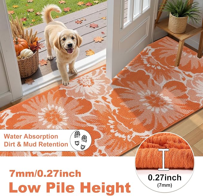 Findosom Fall Runner Rug 2x6, Non Slip High-Low Textured Floral Washable Runner - Image 3