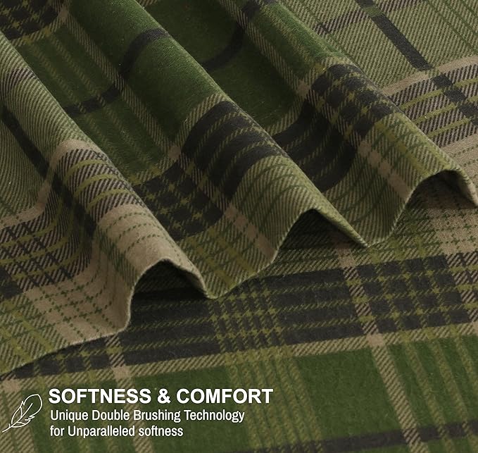 RUVANTI Flannel Sheets Twin XL Size - 100% Cotton Double Brushed Twin XL Sheet Sets, Deep Pockets 16 Inches, All Seasons Breathable & Extra Soft Bed Sheets, Warm & Cozy, 3 Piece, DNA Plaid