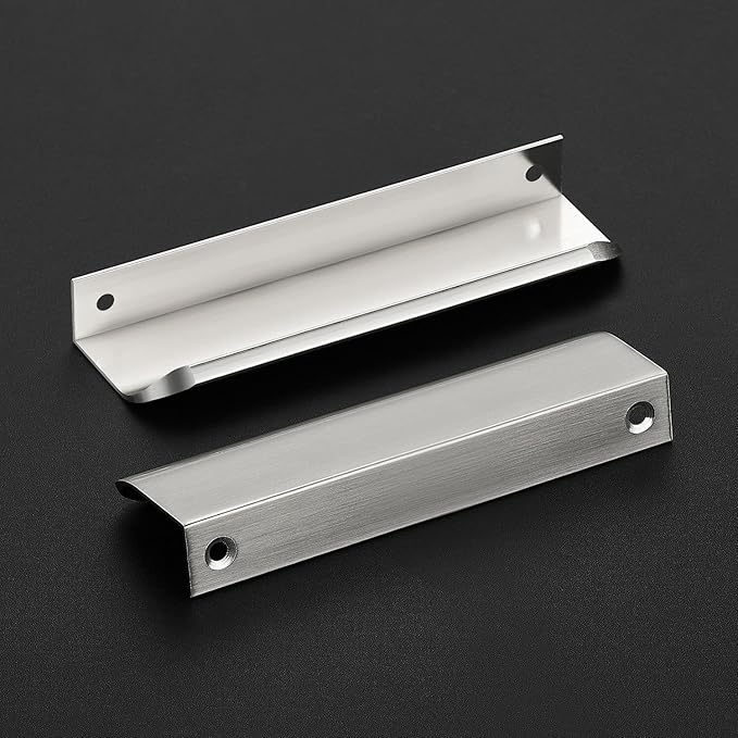 Ravinte Hardware 12 Pack Silver Cabinet Handles, 5 Inch (128mm) Finger Edge Pulls, 4 Inch Hole Center, Finger Pulls for Cabinets