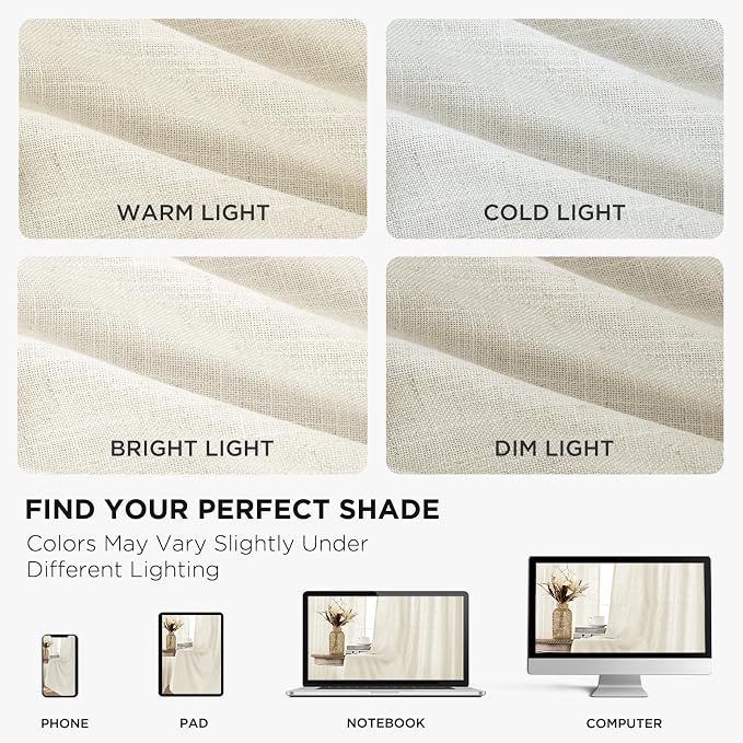 Joydeco Linen Curtains 96 inch Length 2 Panel Set, Light Filtering Curtain - Image 6