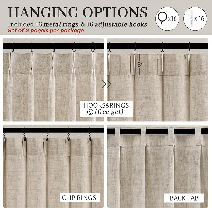 Pleated Natural Linen Kitchen Small Window 45 Inch Curtains Over Sink, Petty - Image 4