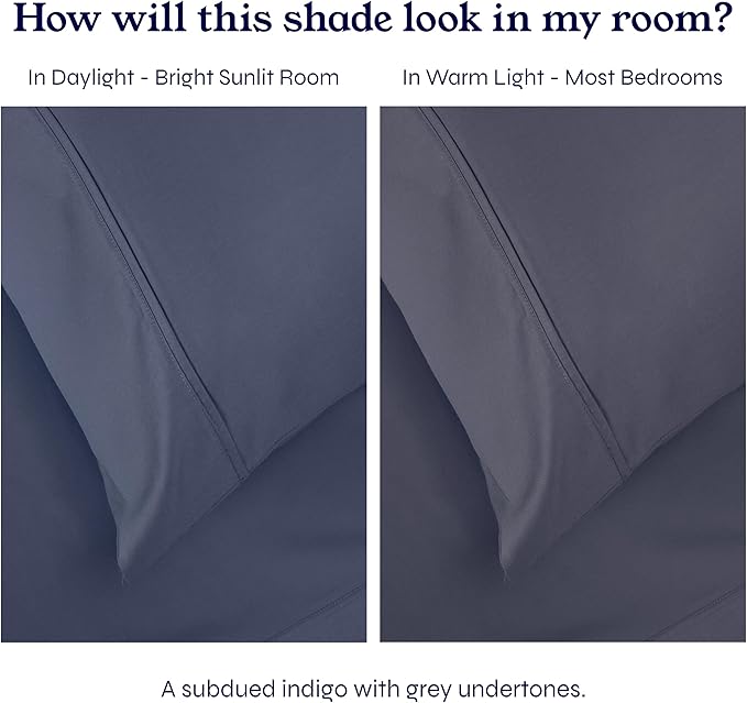 California Design Den Natural 100% Cotton Sheets, Full Size Sheets Set, 400 Thread Count Sateen Bedding, Deep Pockets for a Snug Fit, Durable & Breathable - Indigo Dusty Blue