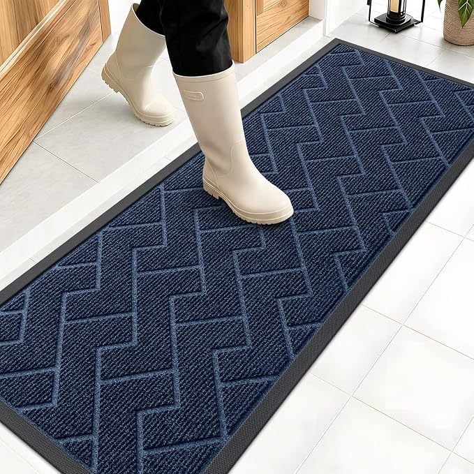 OLANLY Front Door Mat Outside 47x17, All-Season Absorbent Rubber Doormat | Blue by OLANLY