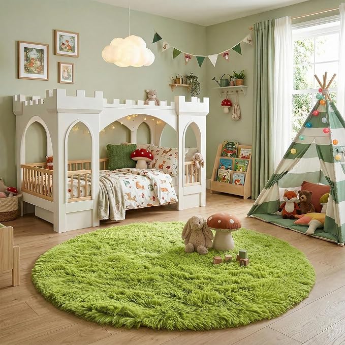Amdrebio Grass Green Small Fuzzy Round Circle Rug 3Ft - Image 3