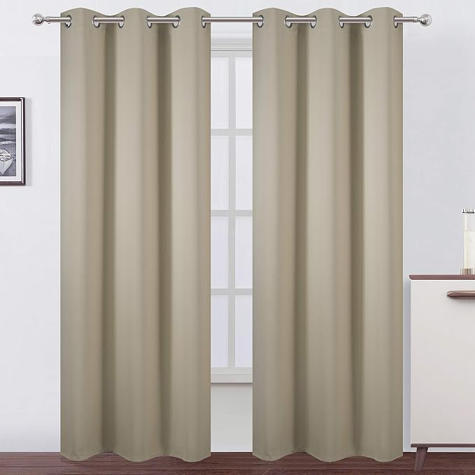 Blackout Curtains 42 x 95 inch/Beige Curtains Set of 2 Panels/Thermal Insulated by Lemomo