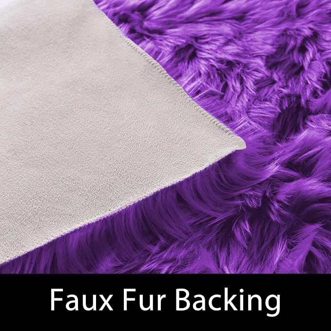 Latepis Small Area Rugs 3x4 Purple Faux Fur Rug Fluffy Carpet Shag Rug - Image 3
