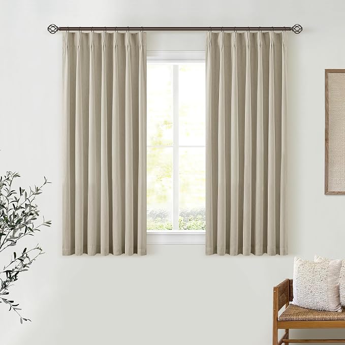 Burlywood Birch Pleated 100% Blackout Linen 45 Inch Curtains by Twodrapes