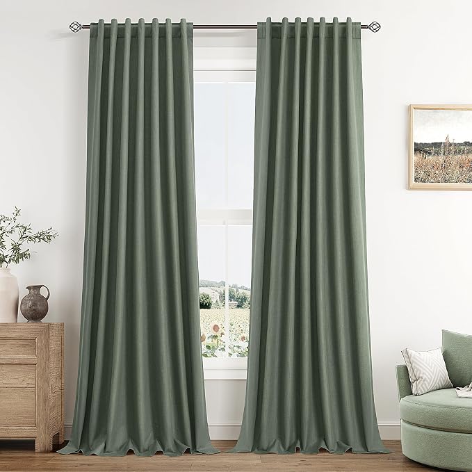 Olive Green 100% Blackout Curtains 84 Inch Length 2 Panels Set by Guken