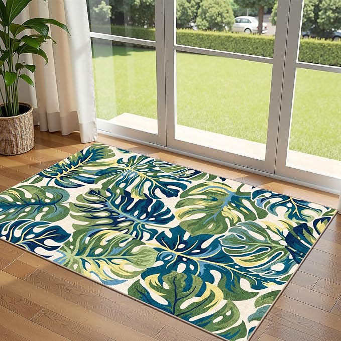 3x5 Monstera Entry Rug Washable Indoor Outdoor Mats by Othilic