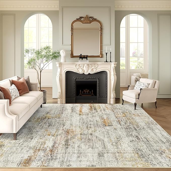 Soalmost 6x9 Area Rug for Living Room Washable Rugs Non-Slip Grey/Rust | by Soalmost