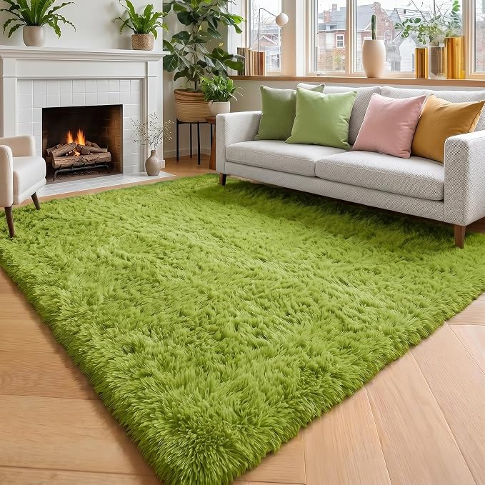 Amdrebio Grass Green Fluffy Area Rug 4x6 - Image 4