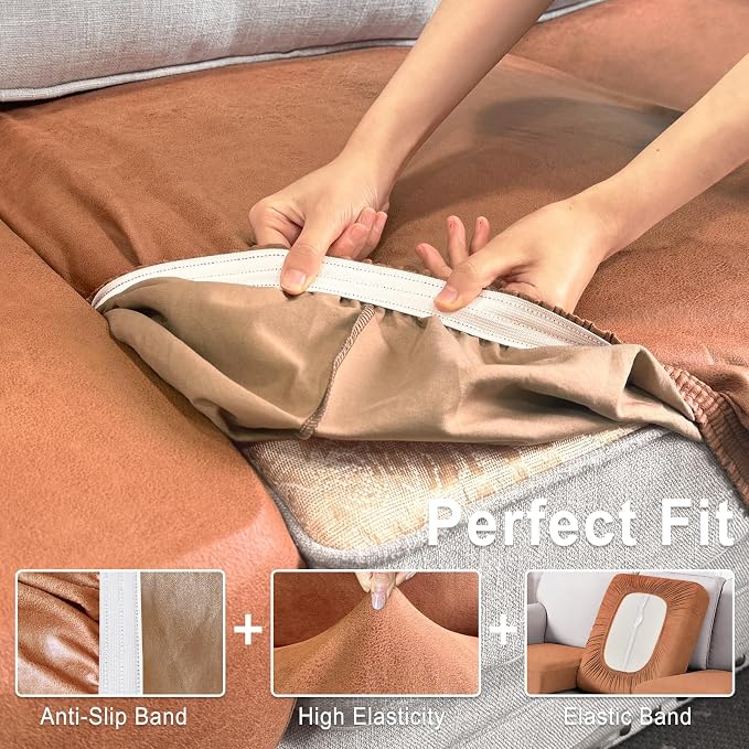 ANARACHON Leather Look Couch Cushion Covers Sofa Seat Slipcovers Sets Couches - Image 4