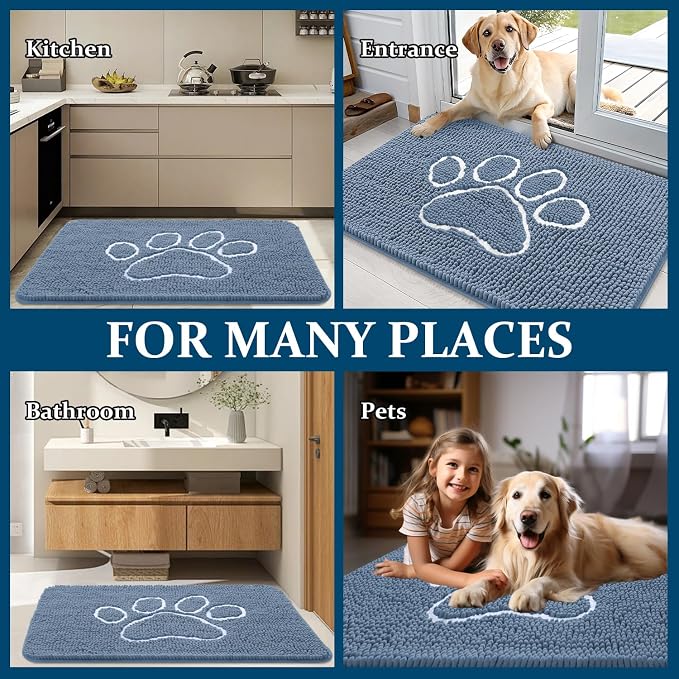 OLANLY Dog Door Mat for Muddy Paws 35x24, Paw Print Design Chenille Mud Mat | - Image 7