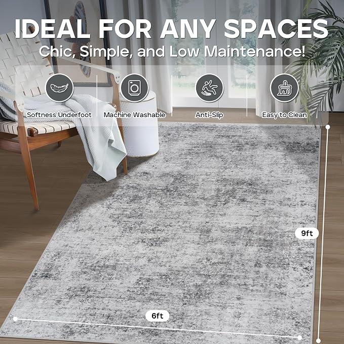 Aelenmu 6x9 Area Rugs for Living Room Bedroom Dining Room Washable Grey | Soft - Image 2