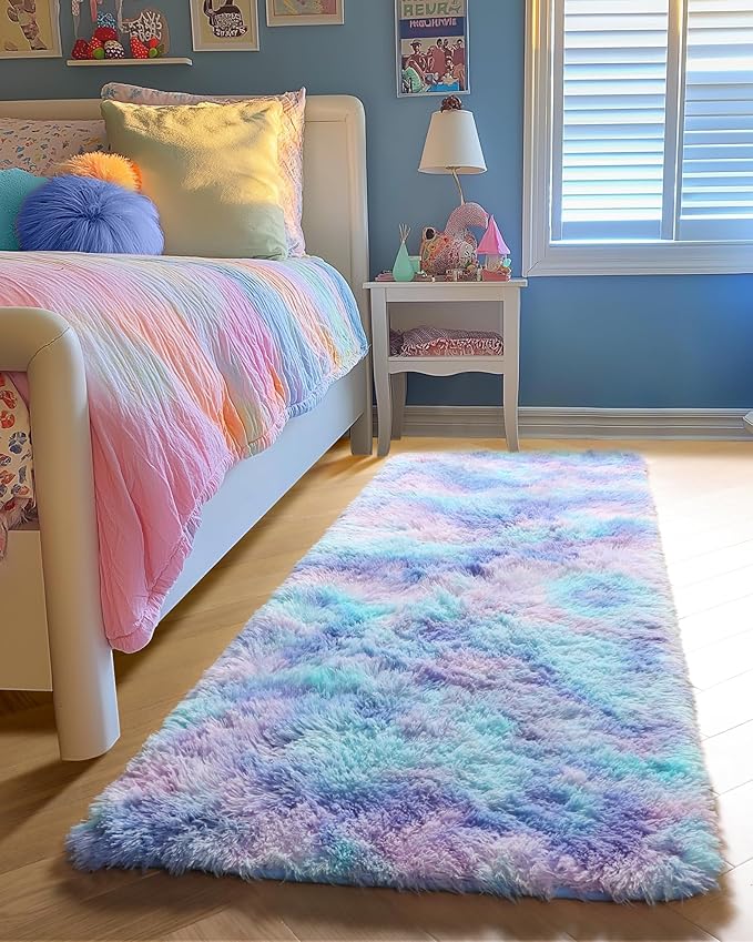 Adorable Rainbow Runner Rugs for Girls Bedroom Hallway, Plush Long Bedside Rugs - Image 6