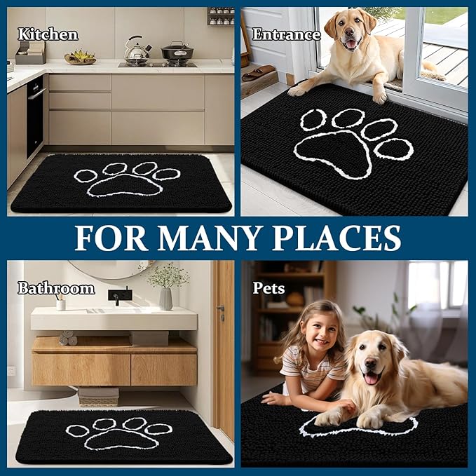OLANLY Dog Door Mat for Muddy Paws 47x24, Paw Print Design Chenille Mud Mat | - Image 8