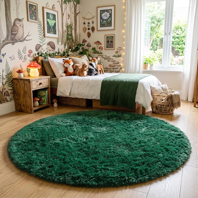 Amdrebio Dark Green Large Round Circle Area Rug 6Ft by Amdrebio
