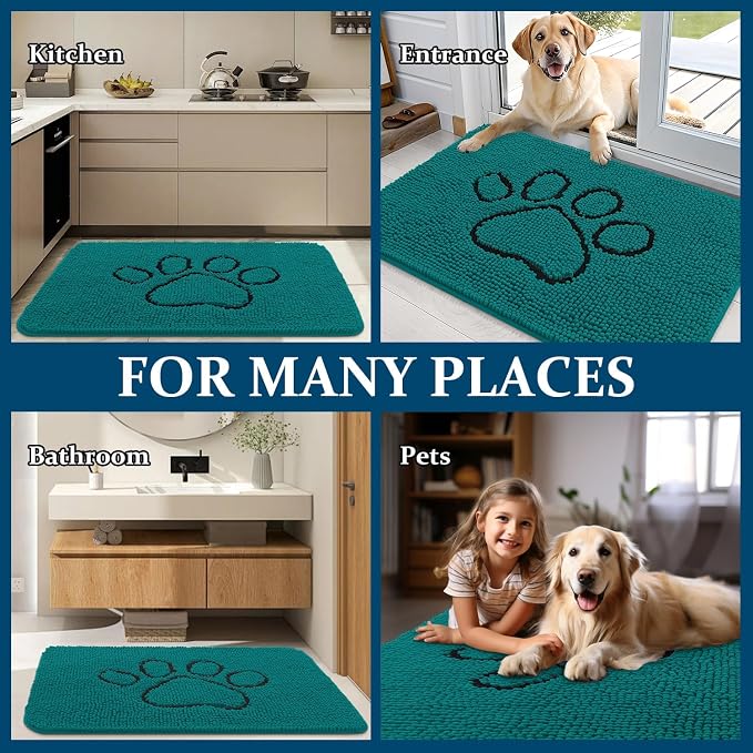 OLANLY Dog Door Mat for Muddy Paws 36x24, Paw Print Design Chenille Mud Mat | - Image 8