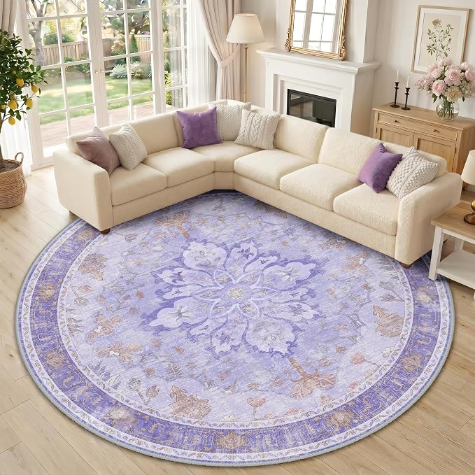 RELEANY Washable Area Rug, Round 10ft, Water Repellent, Pet Friendly, Vintage by RELEANY