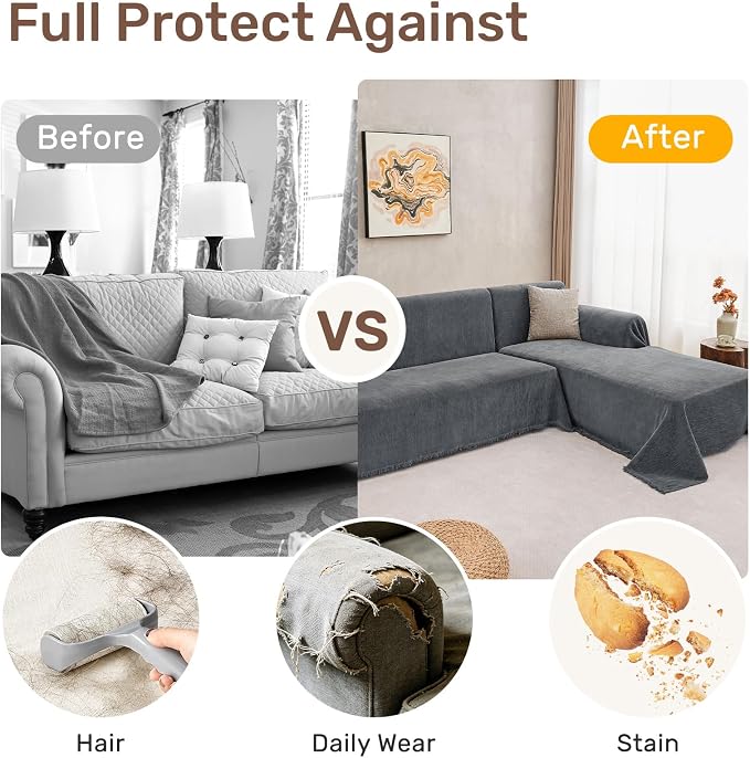 2 Pieces Sectional Couch Covers L Shaped Cover XXL Dark Gray | Thick Washable - Image 4