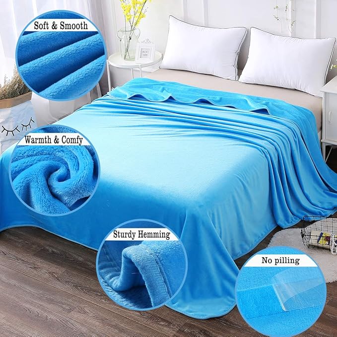 HOZY Soft Blanket Queen Size Fleece Warm Fuzzy Throw Blankets for The Bed Sofa Lightweight 350GSM Sky Blue 90"*90"