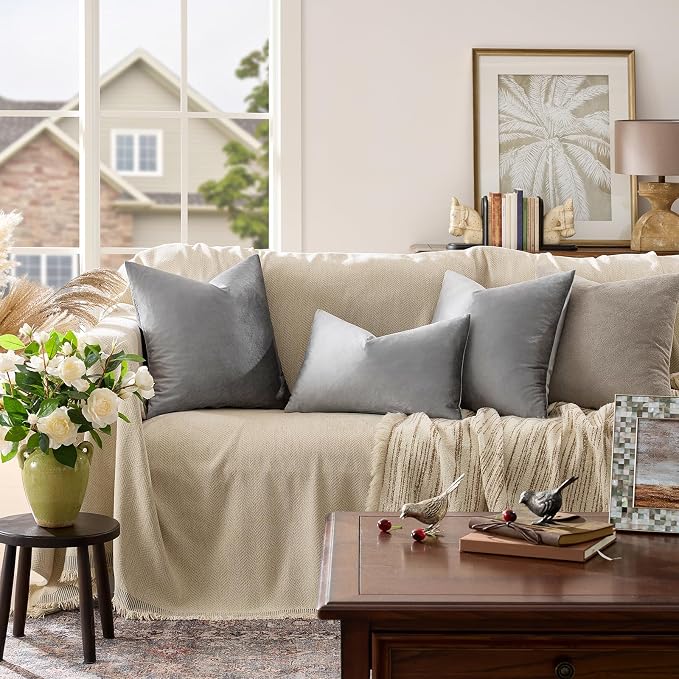 GIGIZAZA Dark Grey Velvet Throw Pillow Covers 12x20 Pack of 2 | Decorative - Image 2