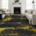 10x14 Area Rug Living Room: Modern Washable Soft Carpet Black Gold | by FXRHLP