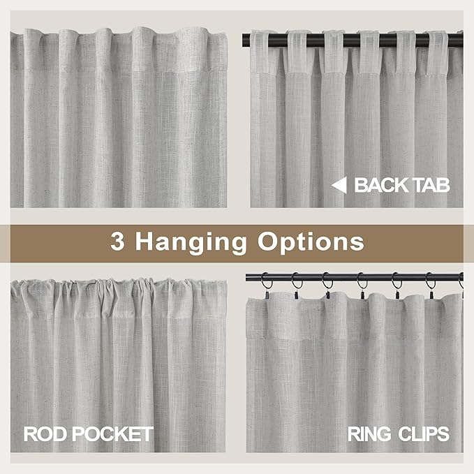 Grey Curtains 38 Inch Width for Kitchen Windows 2 Panels Back Tab Rod Pocket - Image 5