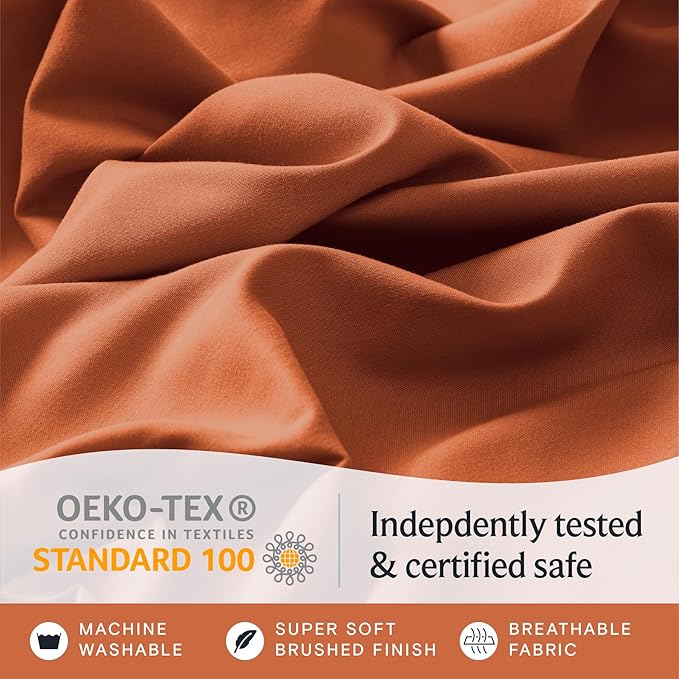 LuxClub 4 PC King Sheet Set, Deep Pockets Wrinkle Free Cooling Bed Sheets Hotel Bedding for Women, Men, Kids & Teens, Includes 1 Fitted Sheet, 1 Flat Sheet and 2 Pillowcases - Autumn Orange