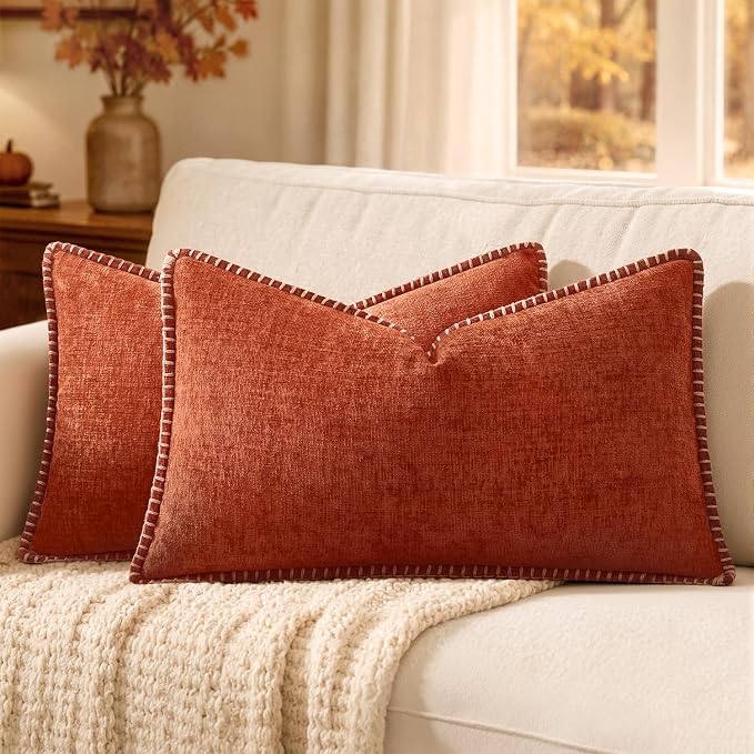MIULEE Fall Decorative Lumbar Throw Pillow Covers 12x20 Inch Rust 2 Pack | by MIULEE