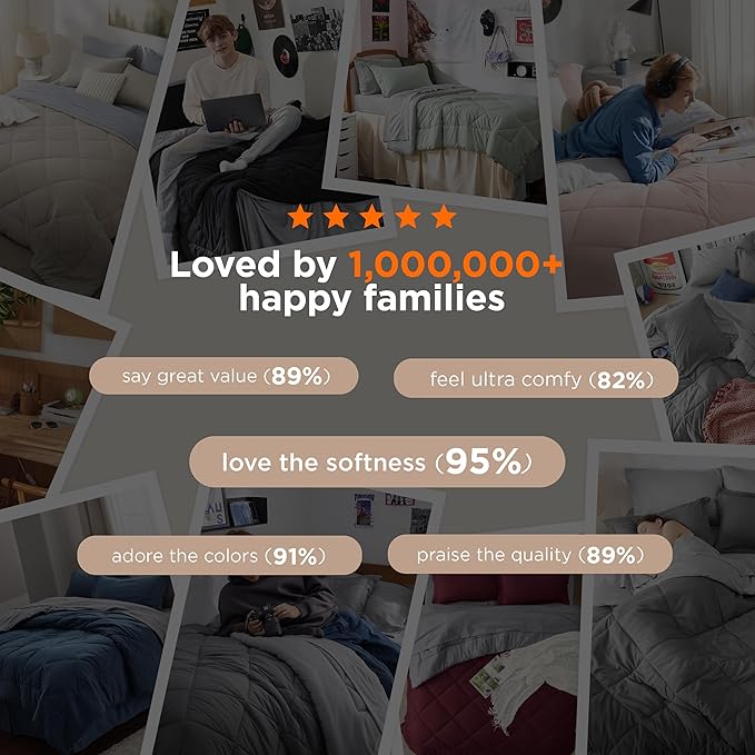 Bedsure Twin Comforter Set - 5 Pieces Reversible Dark Grey Bedding, Twin Size Bed Set for All Seasons, Bed in a Bag with Down Alternative Comforter, Sheets, Pillowcase & Sham