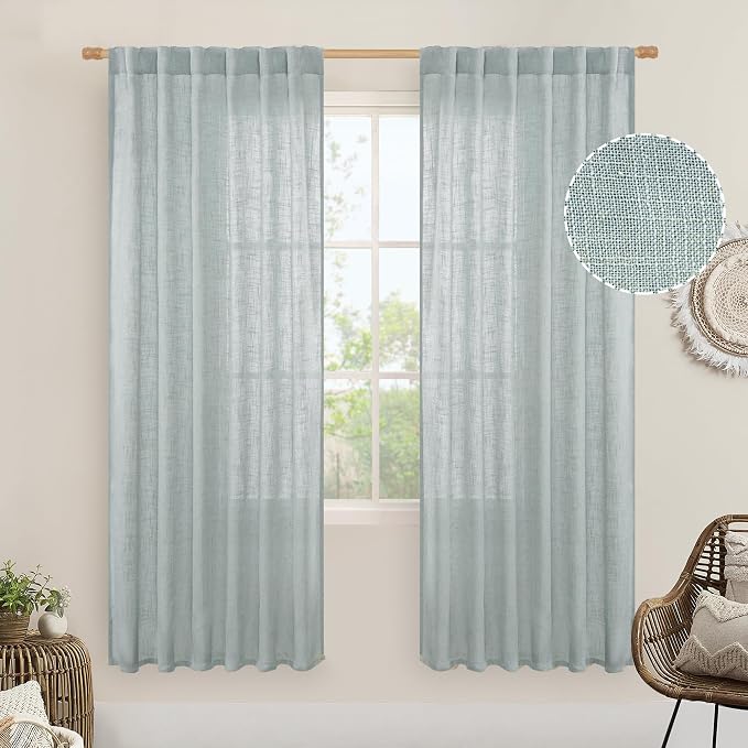 Greyish Blue Linen Curtains for Living Room, 52 x 78 Inch, 2 Panels | 78 Inch by LAMIT