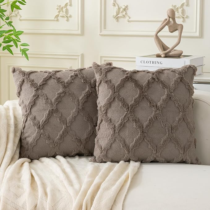 Set of 2 Soft Moroccan Throw Pillow Covers 20x20 Inch Plush Boho Decorative by Cozoomy