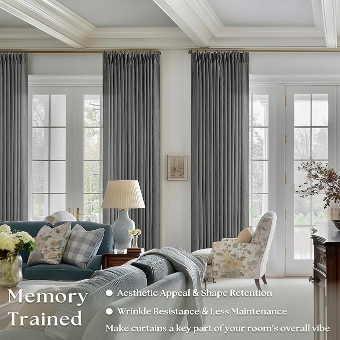 Charcoal Grey 84 Inch Pinch Pleated Linen Semi Sheer Curtains 2 Panel Set | - Image 2