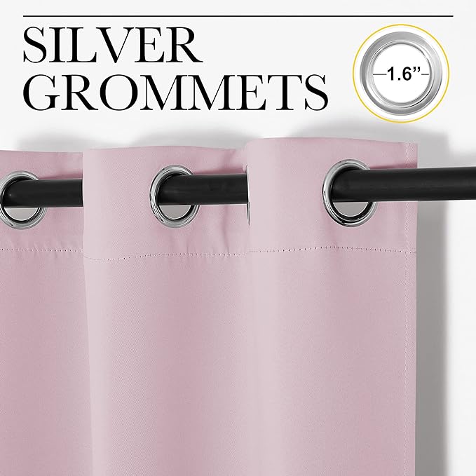 NICETOWN Blackout Curtain Panels for Girls Room, Nursery Essential Thermal Insulated Solid Grommet Top Blackout Drapes (Baby Pink=Lavender Pink, 1 Pair, 29 x 45 Inch)