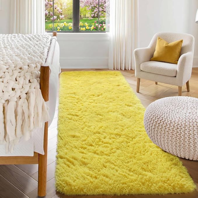 Yellow Runner Rugs for Bedroom Living Room, Fluffy 2x6 Bedside Area Rug | by ONASAR