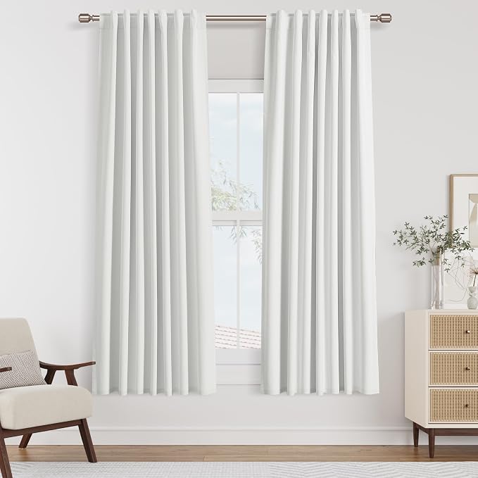 White 100% Blackout Linen Curtains 52 Inch Wide by 64 Inch by Guken
