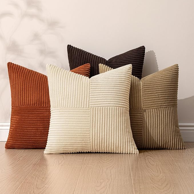 MIULEE Brown Beige Throw Pillow Covers 20x20 Inch Set of 4 Boho Farmhouse - Image 5