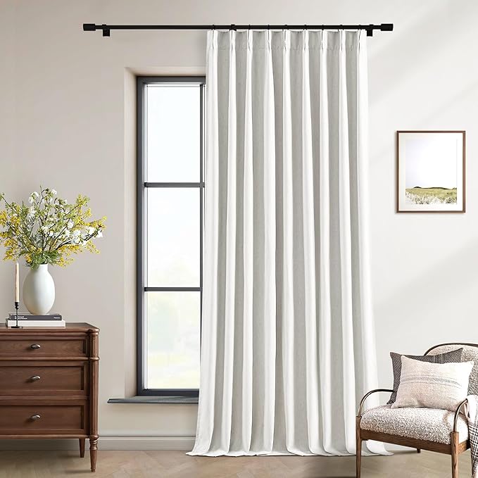 Beige White Pinch Pleated Blackout Linen 84 Inch Long Curtains 60 Inch Wide | by Twodrapes