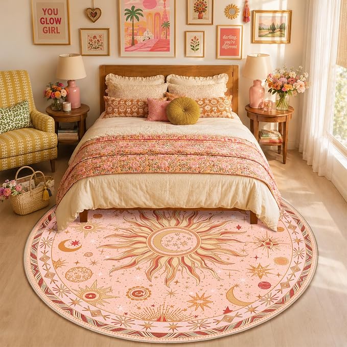 Vacuum-Friendly, Round 8ft Washable Area Rug by meejou