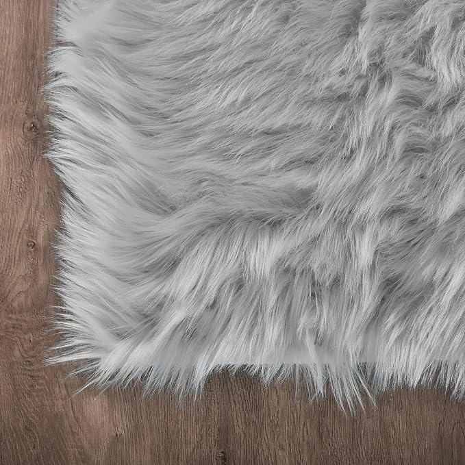 Latepis Grey Faux Fur 7'10"x9'10" Area Rug, Soft Plush Faux Fur Sheepskin Rugs - Image 5