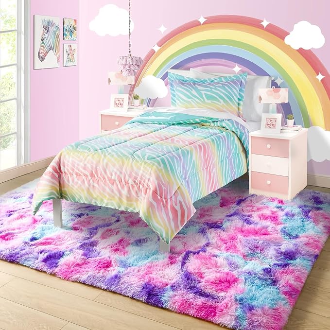Noahas 6x9 Large Tie-Dyed Pink Purple Blue Fluffy Area Rug Non-Slip - Image 2