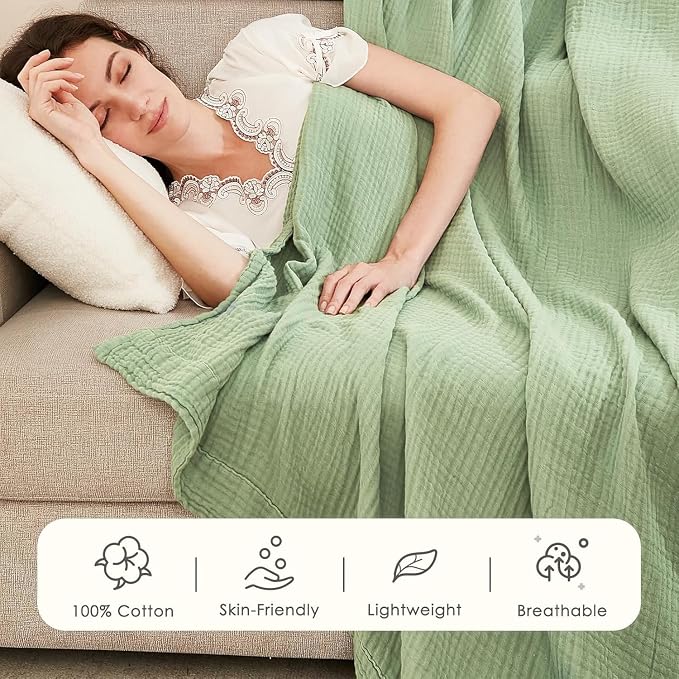 EMME Muslin Blankets for Adults Throw Blanket for Couch Breathable Gauze Soft - Image 6
